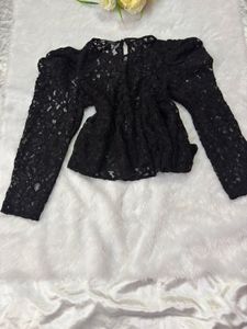 Black Lace Puff Sleeve Top