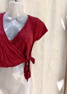 Chic Red Wrap Crop Top