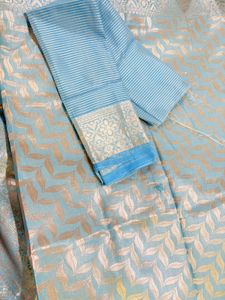 Sky Blue Saree with Picofall & Unstitched Blouse