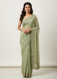 Elegant Embroidered Green Saree