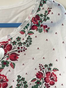 White Floral Print Peplum Top
