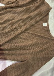 Brown Ribbed Midi Dress