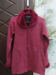 Burgundy Coat with Fur Collar