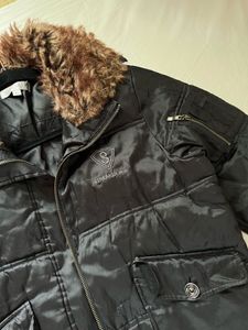Men's Black Bomber Jacket with Fur Collar