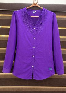 Vibrant Purple Embellished Button-Up Tunic