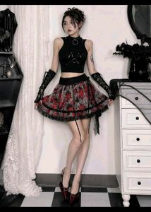 Gothic Floral Print Mini Skirt