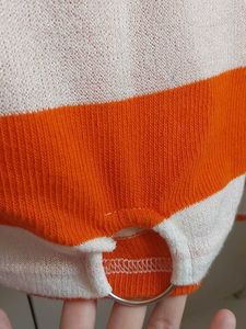 Orange &amp; White Striped Cropped Top