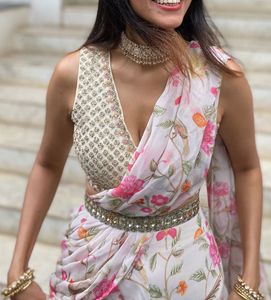 Floral Ruffle Pre Draped Saree