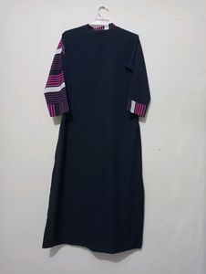 Women Front Button Blue Straight Kurti