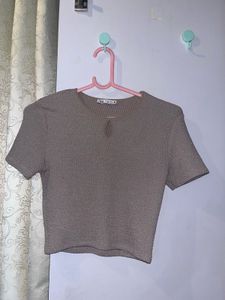 🤍 Zara Textured Knit Top – Taupe/Beige (Size S)