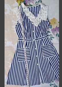 Classic Striped Dress with Crochet Collar