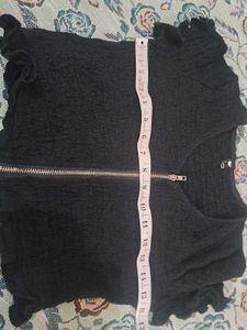 Black Textured Cropped Zip Top