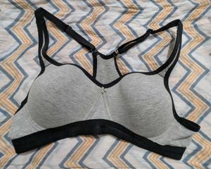 Comfortable Grey Sports Bra with Black Trim