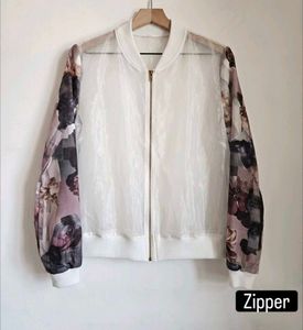 Sheer Bomber Jacket with Floral Sleeves