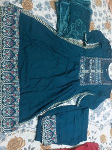 Teal Embroidered Kurta with Dupatta