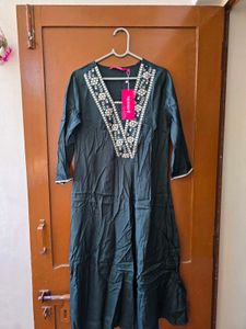 Elegant Dark Kurta with Intricate Neckline