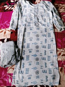 Blue &amp; White Printed Kurta with Patiala Pants