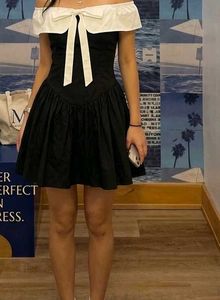y2k Chic Black &amp; White Off-Shoulder Dress