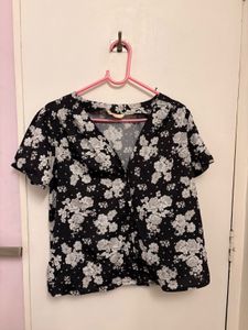 Black Floral Print Button-Up Shirt