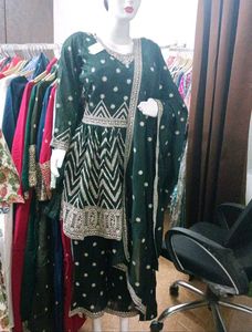 Elegant Dark Green Embroidered Kurta Set
