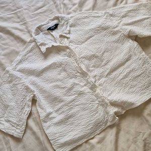 Textured White Collared Shirt