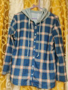 Blue Plaid Hoodie Shirt