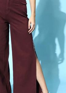 Stylish Maroon Wide-Leg Pants with Chain Detail