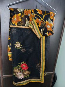 Elegant Floral Black Saree