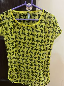 Yellow Dog Print Top