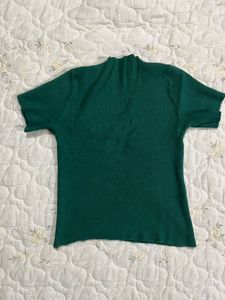 Emerald Green Ribbed Short Sleeve Top
