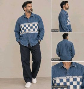 Denim Shirt with Checkered Detail