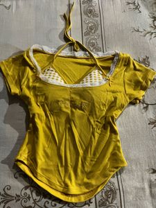Cute Yellow Lace Trim Top