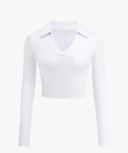 White Ribbed Cropped Polo Shirt