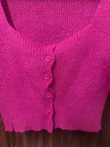 Fuchsia Button-Up Cropped Knit Top