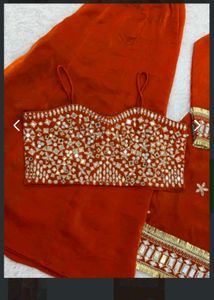 Stunning Orange Kurta Set with Mirror Work