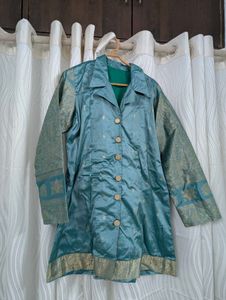 Elegant Teal Brocade Jacket