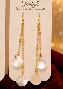 handcrafted Gold Tone Shell Drop Earrings