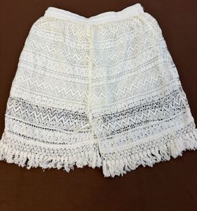 White Lace Fringe Shorts