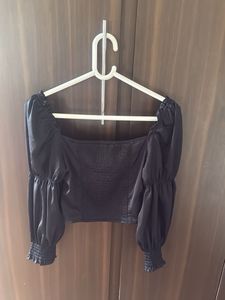 Satin Square Neck Puff Sleeve Top