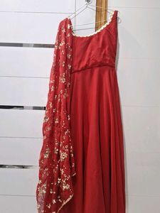Red Anarkali with Dupatta