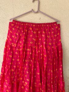 Red &amp; Gold Print Ethnic Skirt