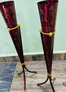 Pair of Red Floral Decorative Stands