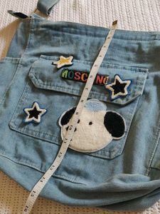 Denim Crossbody Bag with Patches