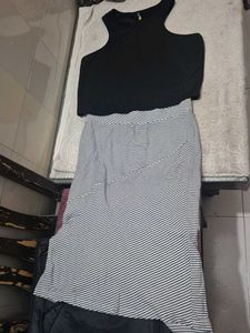 Black Top and Striped Skirt Dress