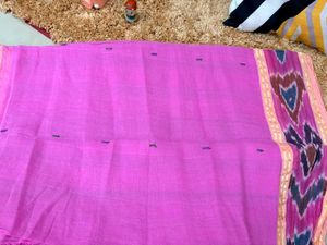 Tant Vibrant Pink Saree with Ikat Border