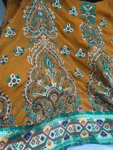 Embroidered Mustard Saree