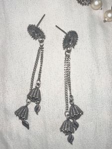 Ethnic Oxidized Silver Jhumka Earrings Set