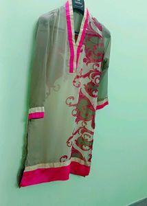 Elegant Sheer Kurta with Pink Border