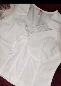 Chic White Lace Trim Corset Top