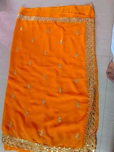 Vibrant Orange Embroidered Saree